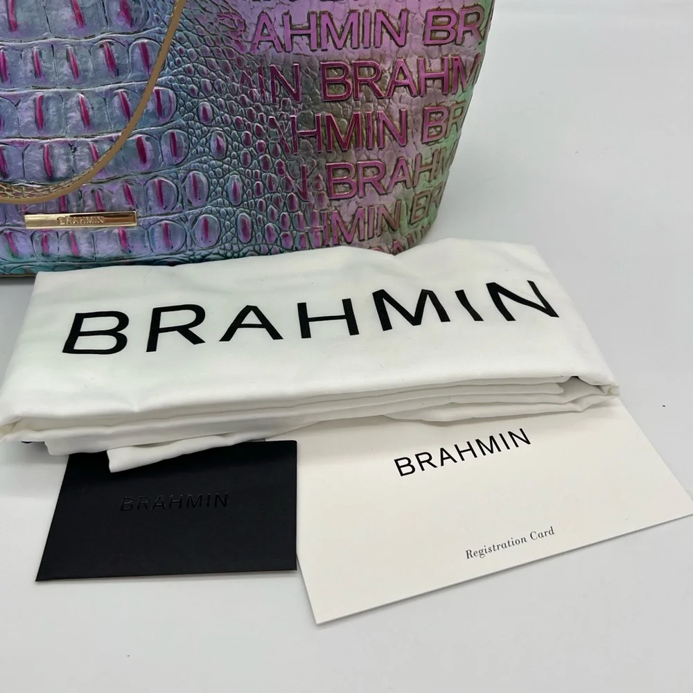 Brahmin Iridescent Multi Croc-Embossed Tote with Gold Hardware - Picture 4 of 12